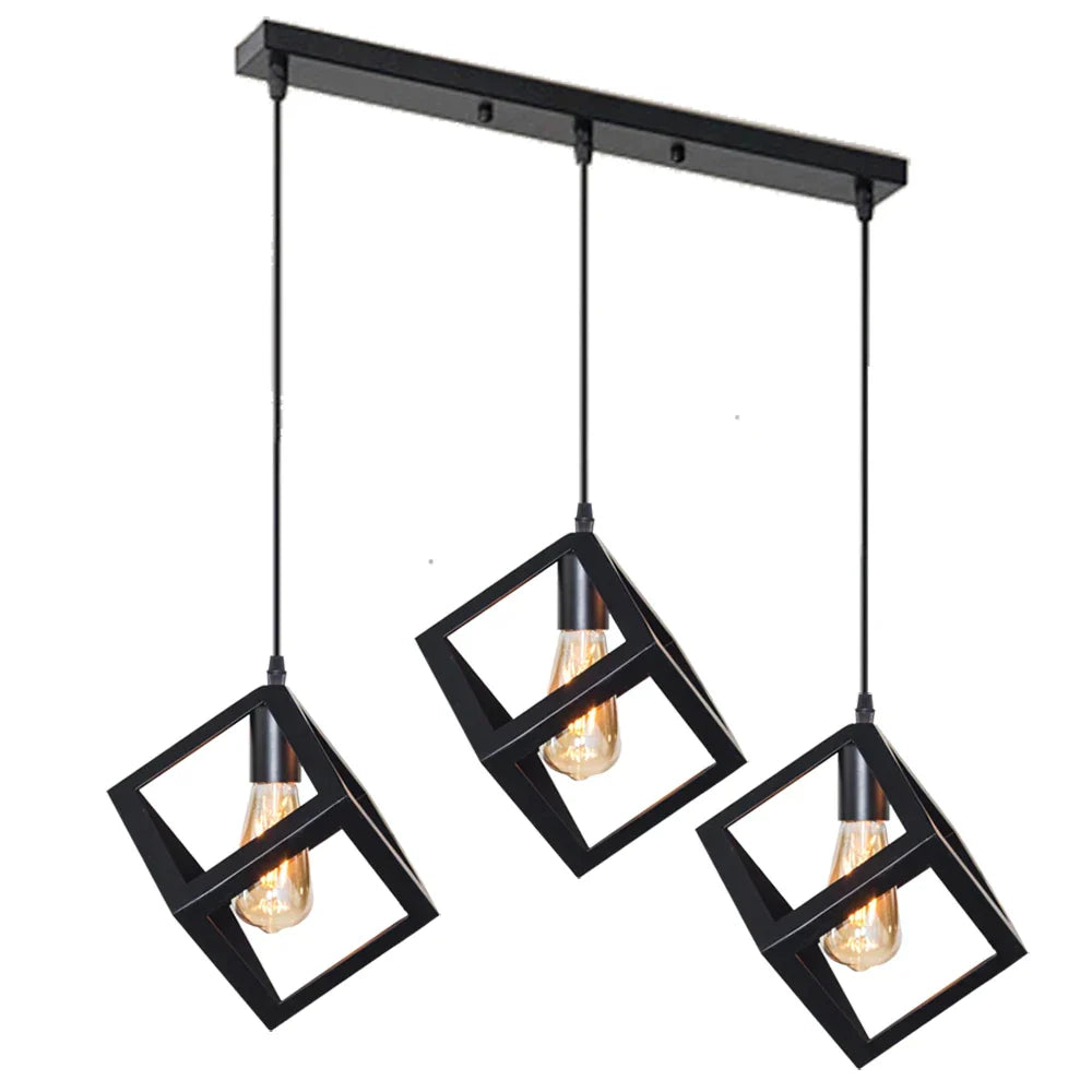 Artfan lighting Black Geometric Square Pendant Light for Kitchen Island, Bedroom, Hallway