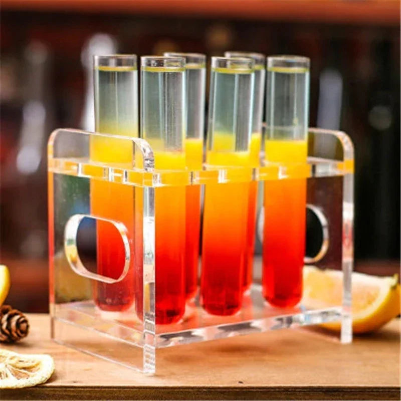 Artfan 6-Piece Test Tube Cocktail Glass Set with Free Rack Stand and Shot Glasses Holder
