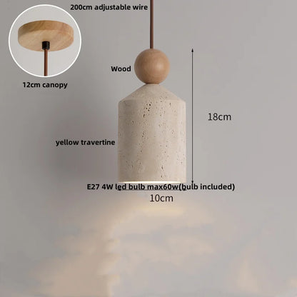 Artfan Adjustable LED Pendant Light - Nordic Modern Yellow Travertine Marble Wood Fixture