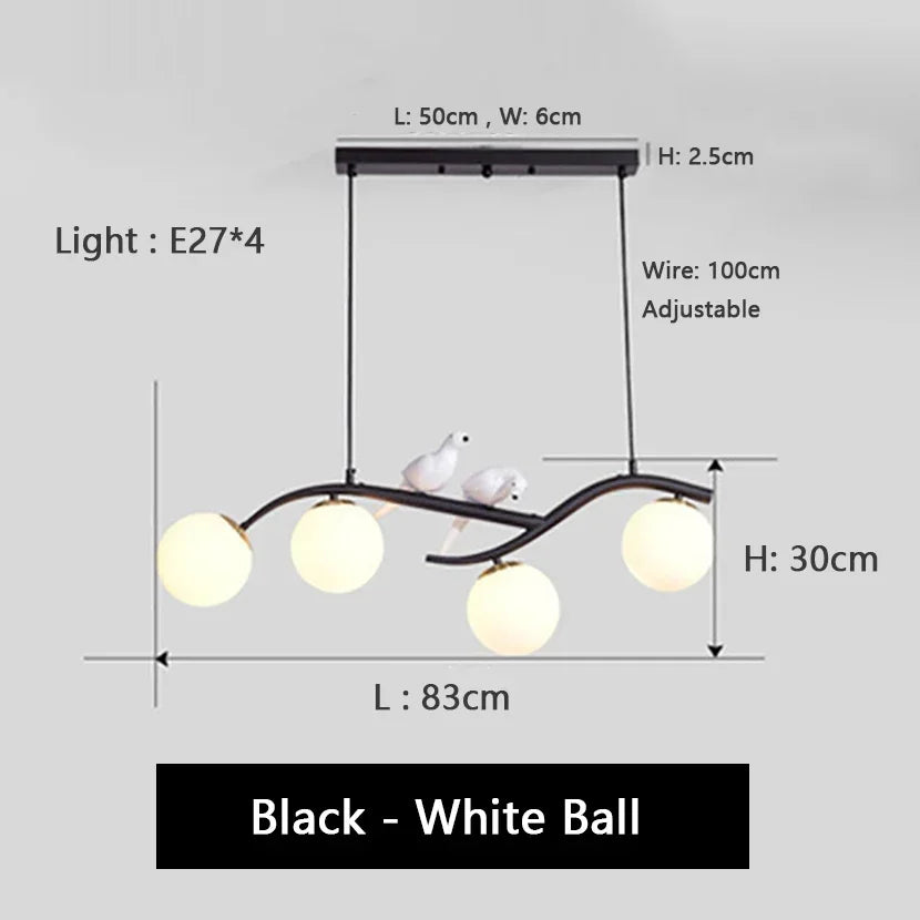 Artfan lighting Birds Hanging Glass LED Chandelier in Black & Gold Iron - Modern Kitchen Island Light