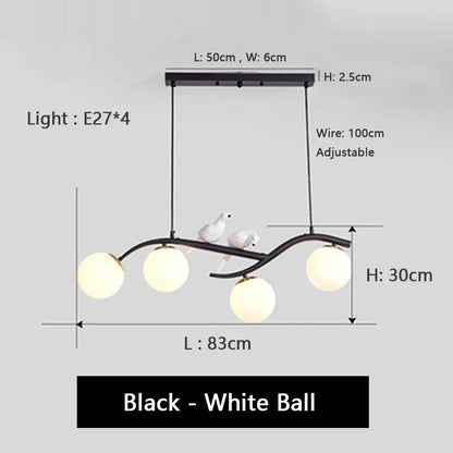 Artfan lighting Birds Hanging Glass LED Chandelier in Black & Gold Iron - Modern Kitchen Island Light