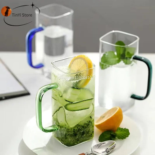Artfan 400ml Square Glass Mug, Microwave Safe, Transparent, Party Beer Coffee Cup