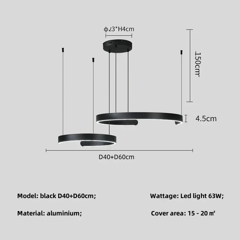 Artfan lighting Black LED Chandelier Pendant Light for Foyer Stairs Bar, Minimalist Indoor Hanging Lamp