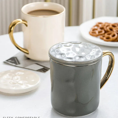 Artfan Nordic Gold Rim Mug Set - Light Luxury Ceramic Coffee Cups with Handle