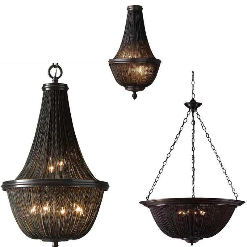 Artfan lighting Black Aluminum Chain Tassel Pendant Lights - Dimmable Classic Chandelier