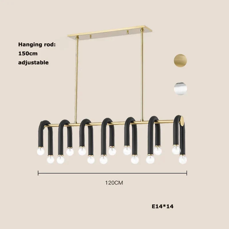 Artfan lighting Black Aluminum Tube Dimmable LED Chandelier with U-Shaped Design