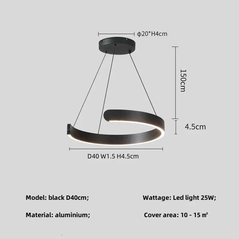 Artfan lighting Black LED Chandelier Pendant Light for Foyer Stairs Bar, Minimalist Indoor Hanging Lamp