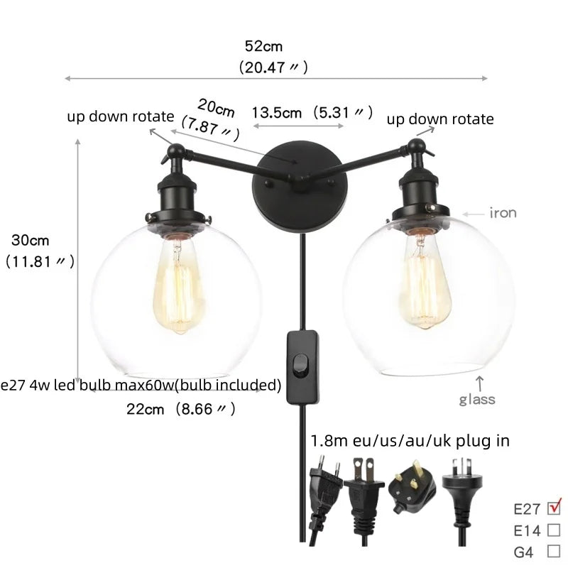 Artfan lighting Black LED Wall Lamp Sconce Industrial Loft Vintage Bathroom Mirror Light