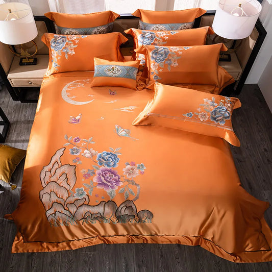 Artfan 200S Embroidery Egyptian Cotton Bedding Set - Queen King Linens
