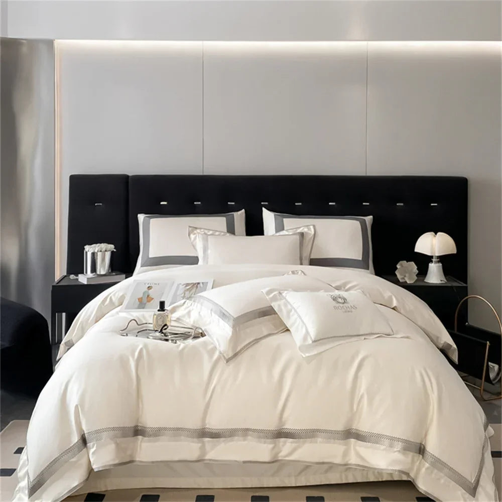 Artfan 1000TC Egyptian Cotton Embroidered Bedding Set, Queen King Size Duvet Cover Set