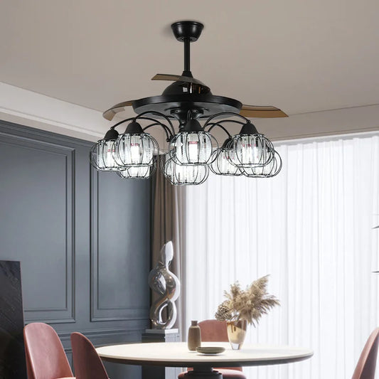 Artfan lighting Black Crystal LED Ceiling Fan Chandelier, 6/9 Heads, Remote Control, Reverse Motor