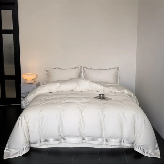 Artfan 1200TC Embroidered Egyptian Cotton Bedding Set - 4pcs King Queen Solid Sheets