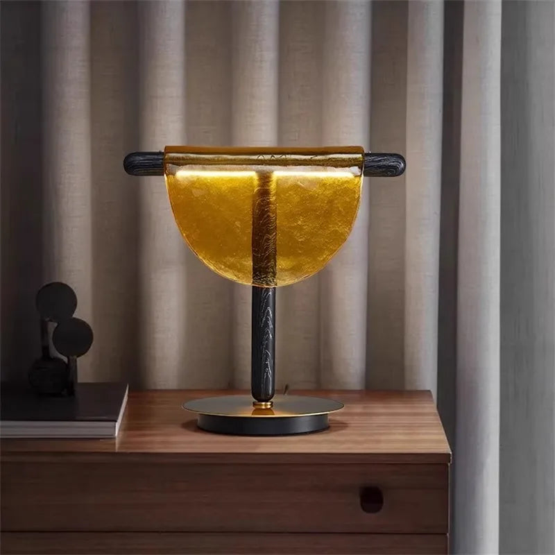 Artfan Amber Glass Table Lamp: Nordic Minimalist LED Nightstand Decor