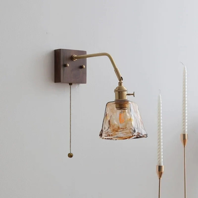 Artfan Amber Glass LED Wall Sconce Pull Chain Switch.