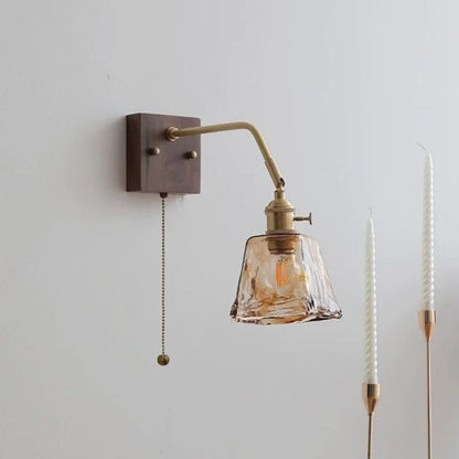Artfan Amber Glass LED Wall Sconce Pull Chain Switch.