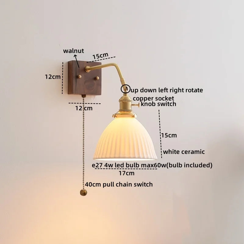 Artfan Amber Glass LED Wall Sconce Pull Chain Switch.