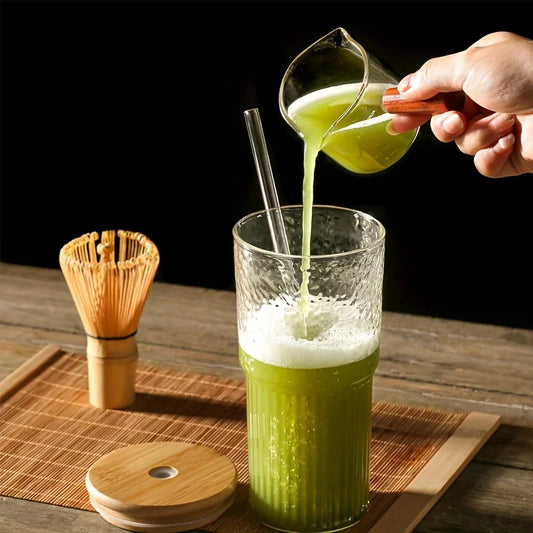 Artfan 500ml Ribbed Glass Cup with Lid and Straw | Stylish Drinking Glass for Any Occasion