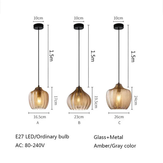 Artfan Amber Gray Glass Chandelier LED Light Modern Nordic Bedroom Restaurant Bar Staircase Lamp
