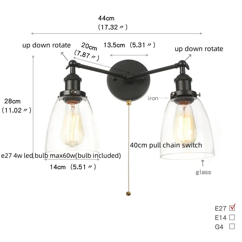 Artfan lighting Black LED Wall Lamp Sconce Industrial Loft Vintage Bathroom Mirror Light
