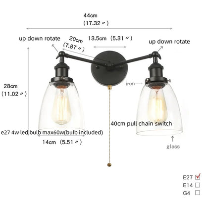 Artfan lighting Black LED Wall Lamp Sconce Industrial Loft Vintage Bathroom Mirror Light