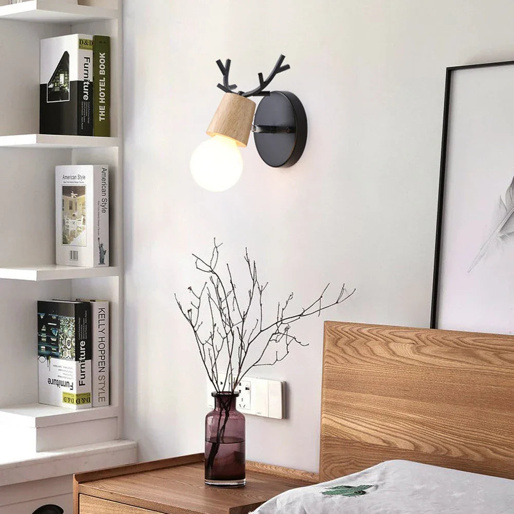 Artfan Antlers Vintage Wall Sconce Lights Wood Wall Lamps Fixture Indoor Lighting