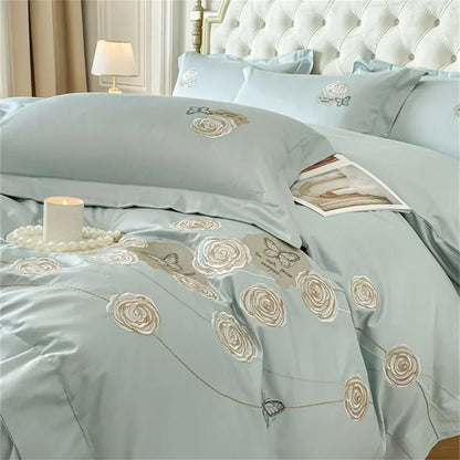 Artfan lighting Blue Butterfly Flower 600TC Egyptian Cotton Duvet Cover Set