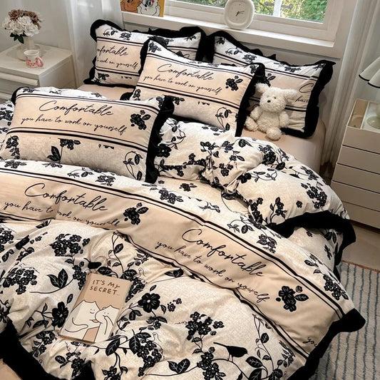 Artfan lighting Black White Printed Bed Skirt Bedding Set - Cozy Skin Friendly Linens