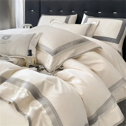 Artfan 1000TC Egyptian Cotton Embroidered Bedding Set, Queen King Size Duvet Cover Set