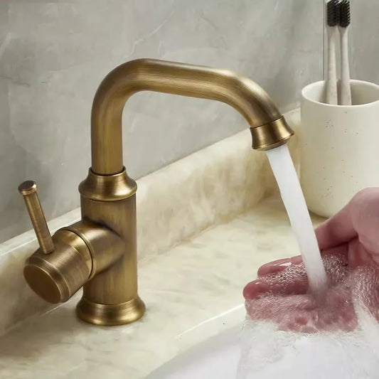 Artfan Antique Brass Basin Faucet Hot Cold Single Lever Bathroom Sink Tap