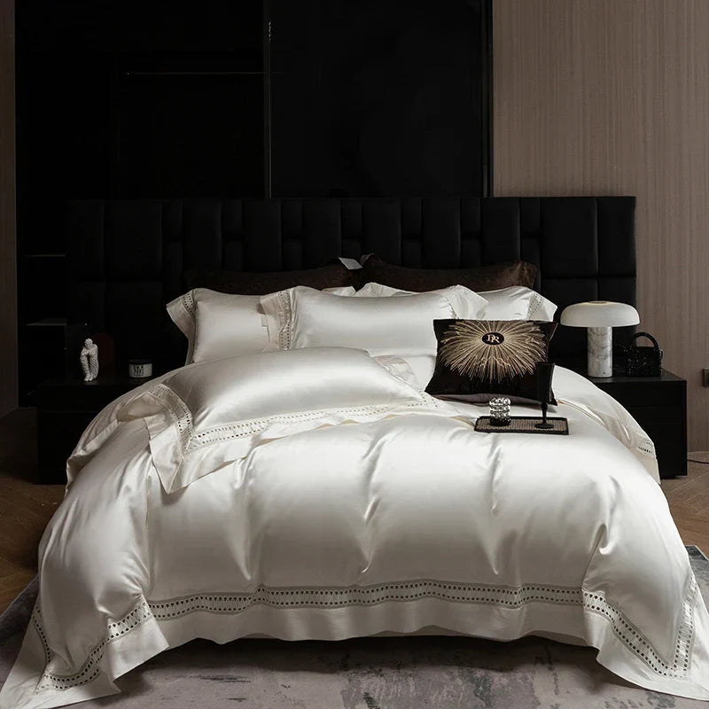 Artfan 1000TC Egyptian Cotton Luxury Satin Bedding Set with Wide Hollow Edge