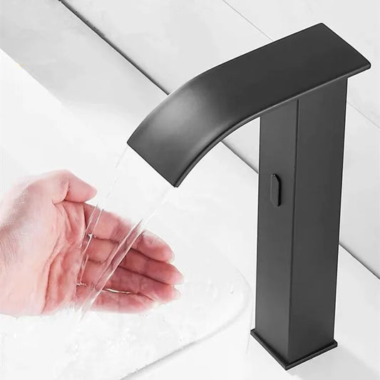 Artfan lighting Black Sensor Waterfall Basin Faucet - Automatic Touchless Hot Cold Water Mixer