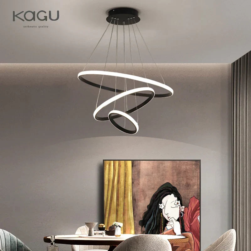 Artfan lighting Black Ring LED Pendant Chandelier for Living Room, Dining Room, Kitchen