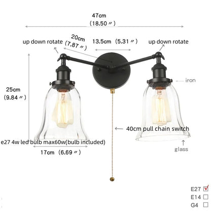 Artfan lighting Black LED Wall Lamp Sconce Industrial Loft Vintage Bathroom Mirror Light