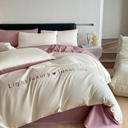 Artfan 120S Long Staple Cotton Satin Embroidery Bedding Set - Solid Color Twin Full Double Comforter