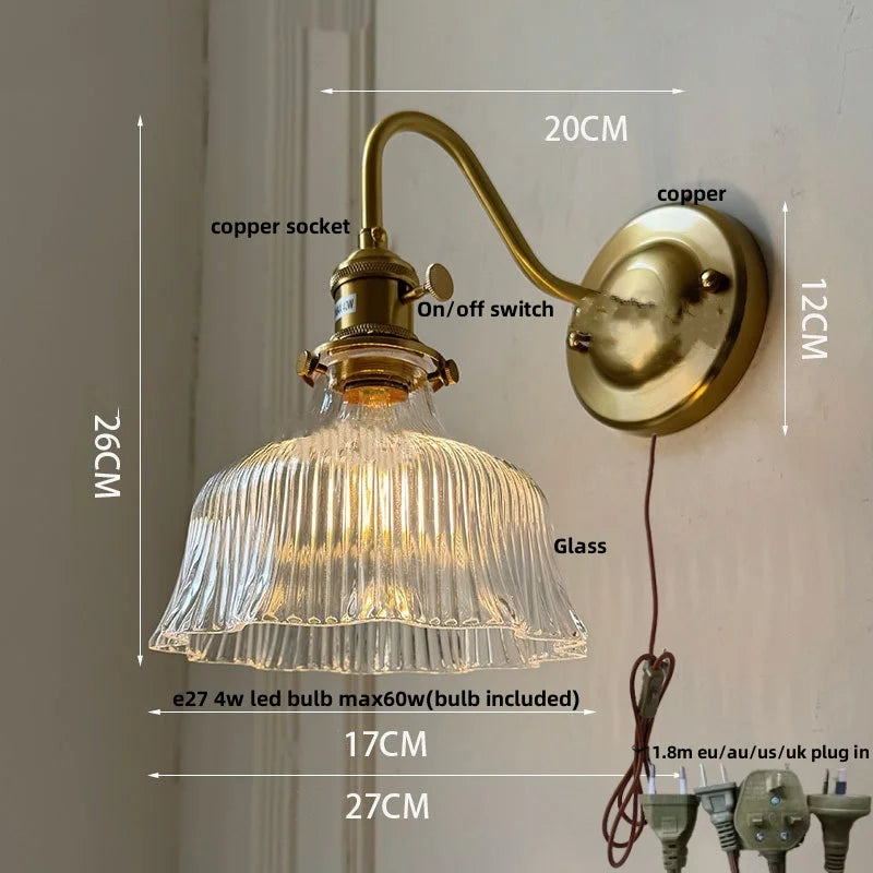 Artfan Amber Glass Wall Sconce Vintage Loft LED Vanity Light Fixture