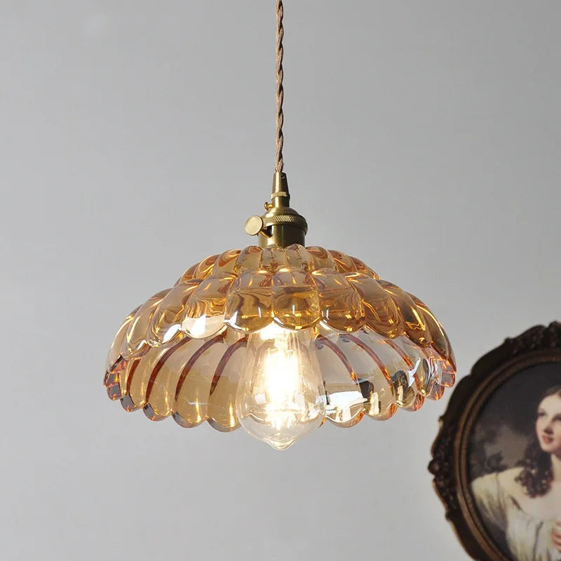 Artfan Amber Flower Glass LED Pendant Lights for Home Decor