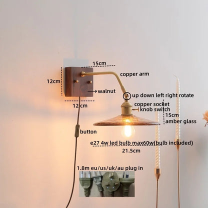 Artfan Amber Glass LED Wall Sconce Pull Chain Switch.
