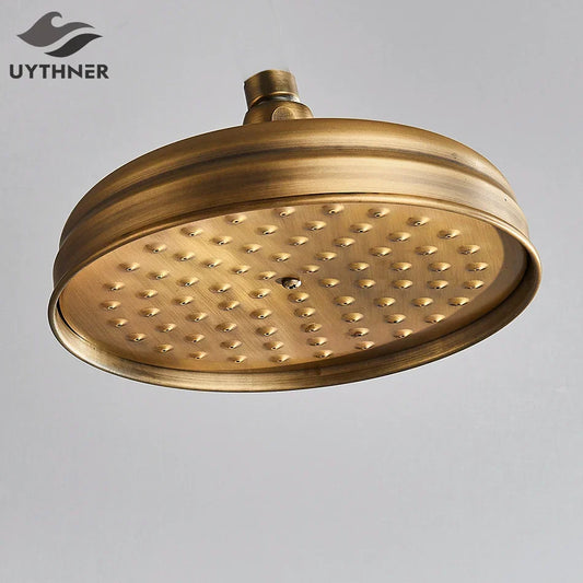 Artfan Antique Brass Bath Rainfall Shower Head - 8 inch Solid Brass Handheld Shower