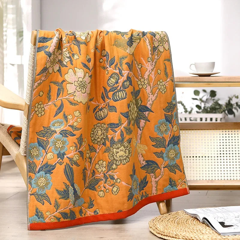 Artfan 100% Cotton Large Bath Towel 80x160cm - Absorbent, Quick-Drying, Four Seasons, Flowers and Bird Design