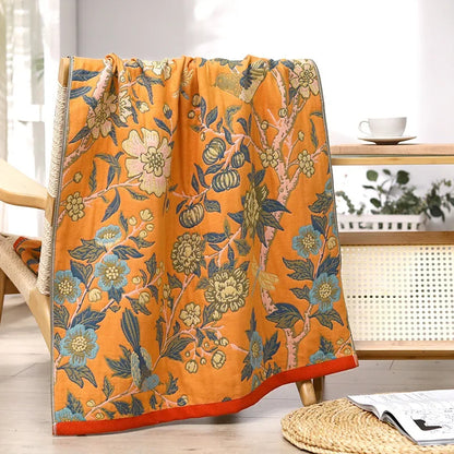 Artfan 100% Cotton Large Bath Towel 80x160cm - Absorbent, Quick-Drying, Four Seasons, Flowers and Bird Design