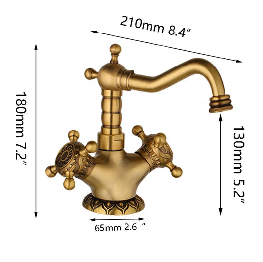 Artfan Antique Brass Carved Waterfall Bathroom Faucet Set Mixer Tap