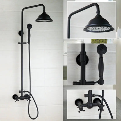 Artfan 8" Black Rain Shower Head Set with Hand Spray and Mixer Faucet