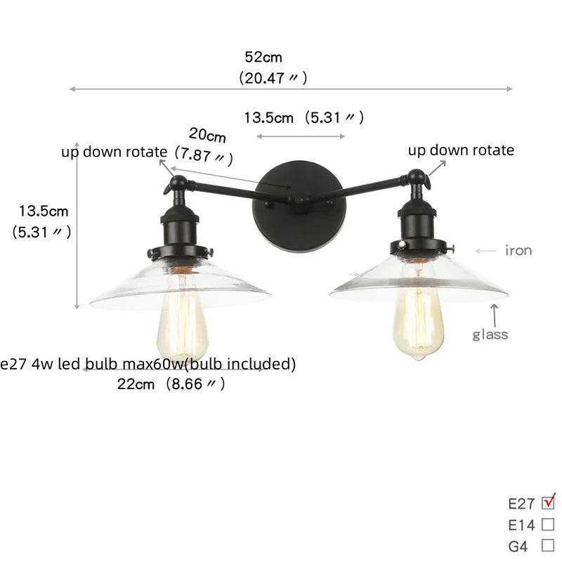 Artfan lighting Black LED Wall Lamp Sconce Industrial Loft Vintage Bathroom Mirror Light