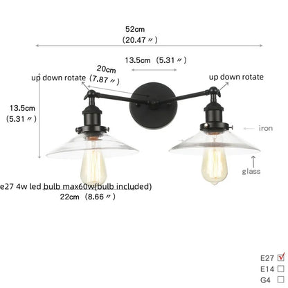 Artfan lighting Black LED Wall Lamp Sconce Industrial Loft Vintage Bathroom Mirror Light