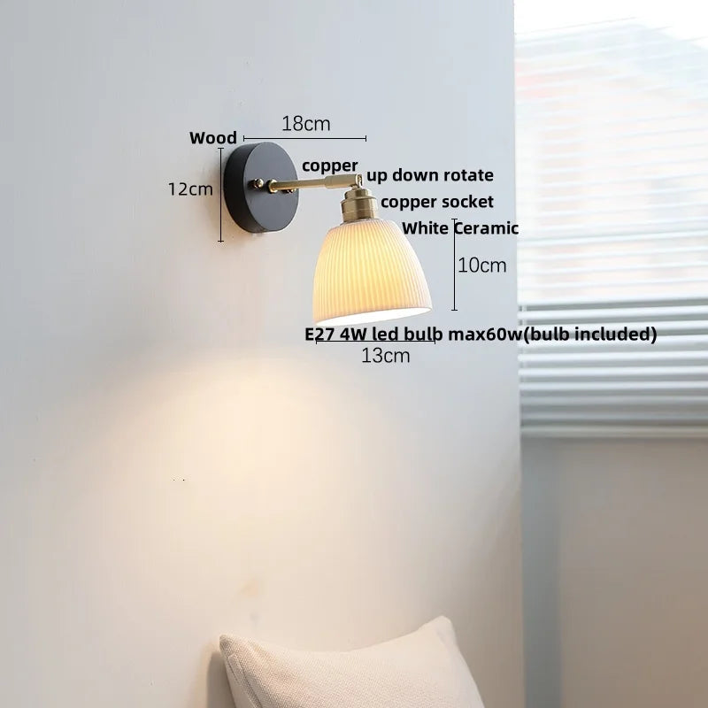 Artfan lighting Black Wood LED Wall Light with Pull Chain Switch, Rotating Japanese Style Bedside Lamp