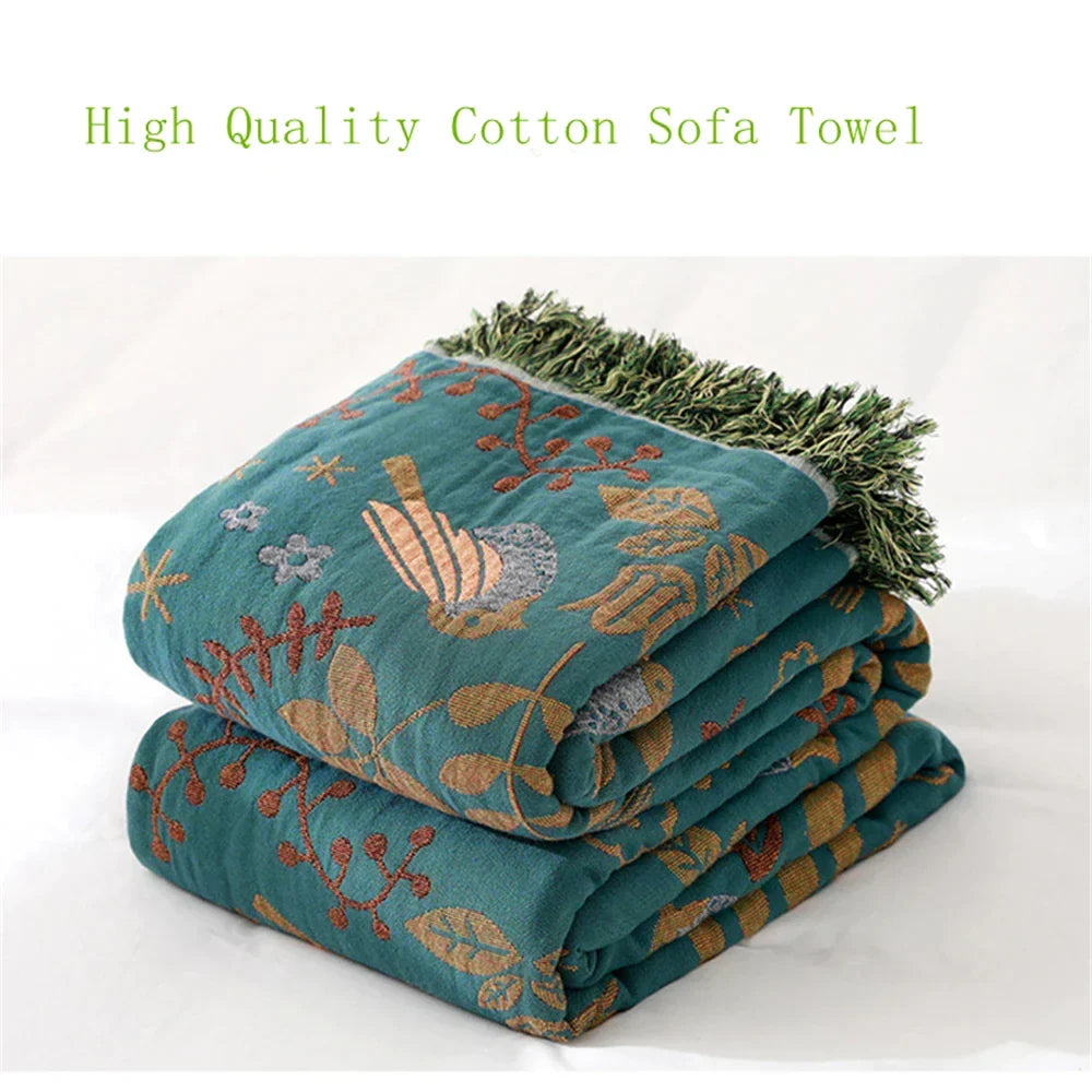 Artfan lighting Birds Jacquard Cotton Gauze Sofa Cover - Non-Slip Blanket for All Seasons