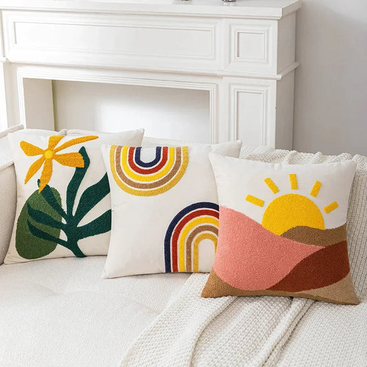 Artfan Abstract Embroidery Cushion Cover 45*45 Soft Velvet Pillowcase for Sofa Home
