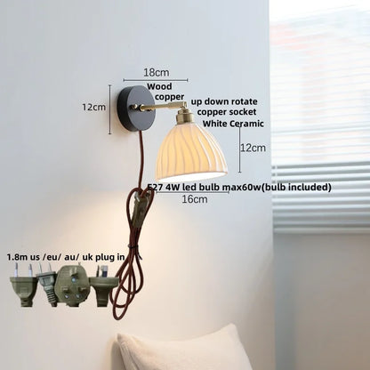 Artfan lighting Black Wood LED Wall Light with Pull Chain Switch, Rotating Japanese Style Bedside Lamp