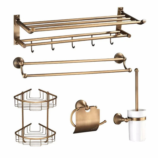 Artfan Antique Brass Bathroom Accessory Set: Towel Rack, Paper Holder, Soap Dish, Towel Ring, & More