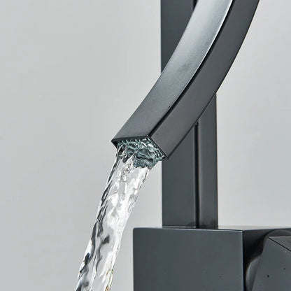 Artfan lighting Black Brass Waterfall Basin Faucet with Single Handle Mixer Tap